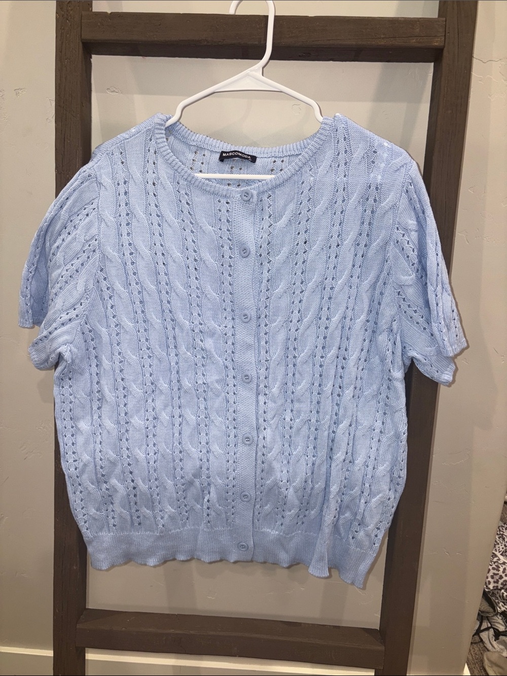Marshalls Pale Blue Short-Sleeve Cable Knit Cardigan